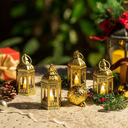 Mini Lanterns Decorative Indoor: 6 Pcs Black Small Hanging LED Lanterns for Centerpieces Wedding Table Decor Ramadan Enchanted Forest Decorations