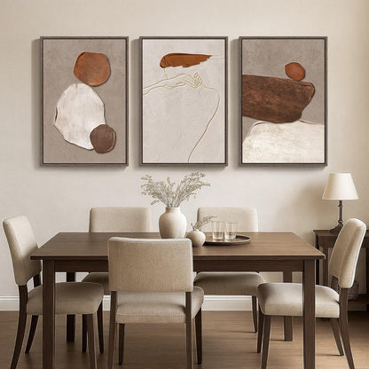 Large Framed Neutral Abstract Wall Art for Living Room, 3 Piece Modern Canvas Prints Paintings Artwork for Walls, Black and Beige Pictures for Living Room Hallway Stair Office Wall Decor 24x36 Inch
