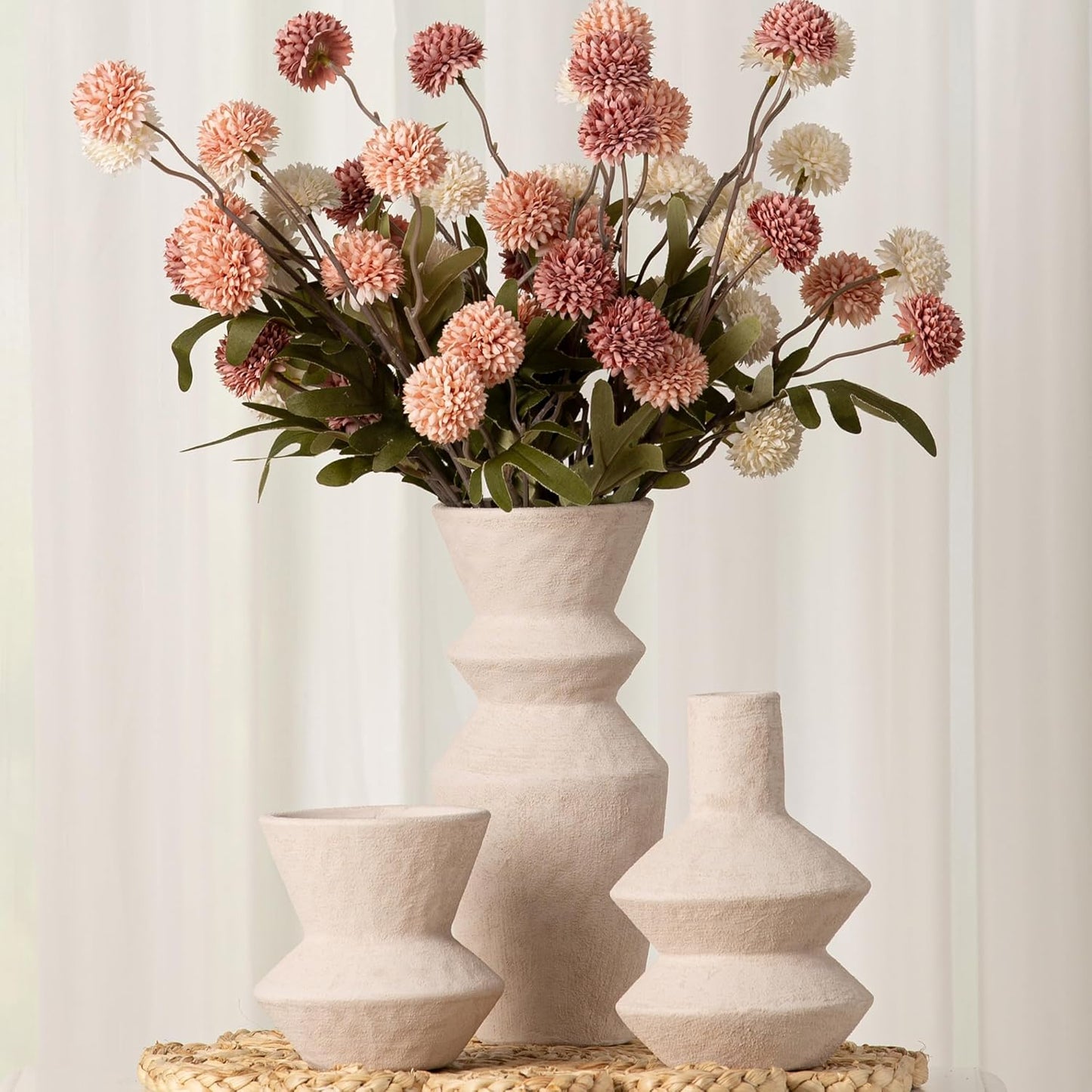 Ceramic Vase Home Table Decor - Flower Vase Set of 3 Living Room Kitchen Decorations Farmhouse Modern Rustic Vases Decorative Centerpiece for Shelf Bedroom Office Bathroom Dining Coffee Desk