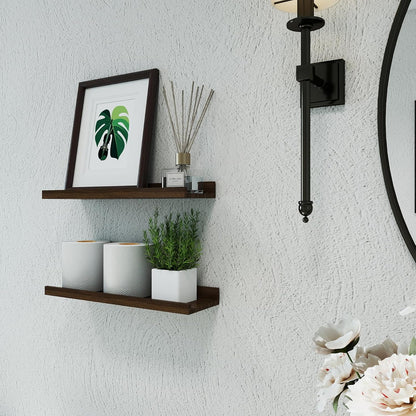 White Floating Shelves for Wall Decor, Wall Mounted Wood Storage Shelf for Bedroom, Living Room, Bathroom, Kitchen, Nursery, Display Picture Ledge Shelf with Lip Set of 2-14 Inches, White