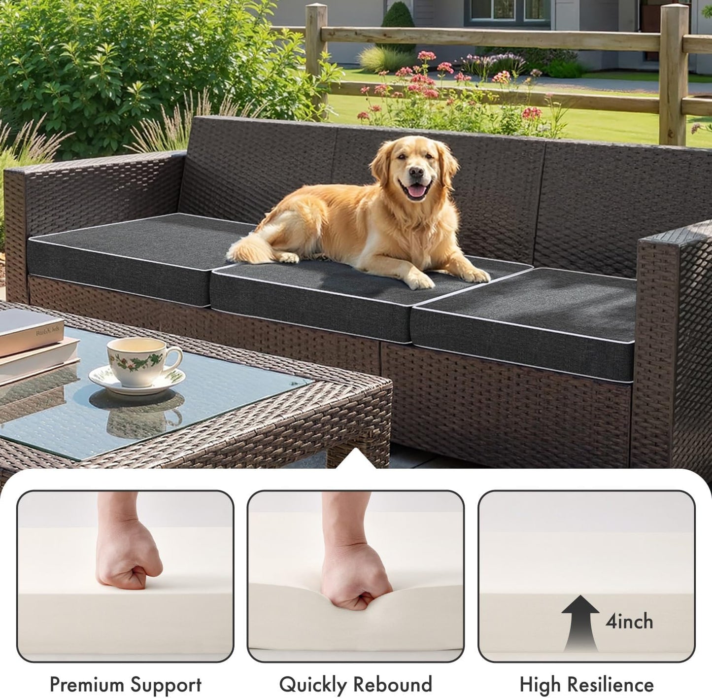 MIULEE Beige Outdoor Bench Cushion Set of 1, 48x18x3 Inch Waterproof Patio Seat Cushions for Swing and Outdoor Furniture Couch Sofa, 3 Year Color Fastness High Density Foam with Adjustable Ties