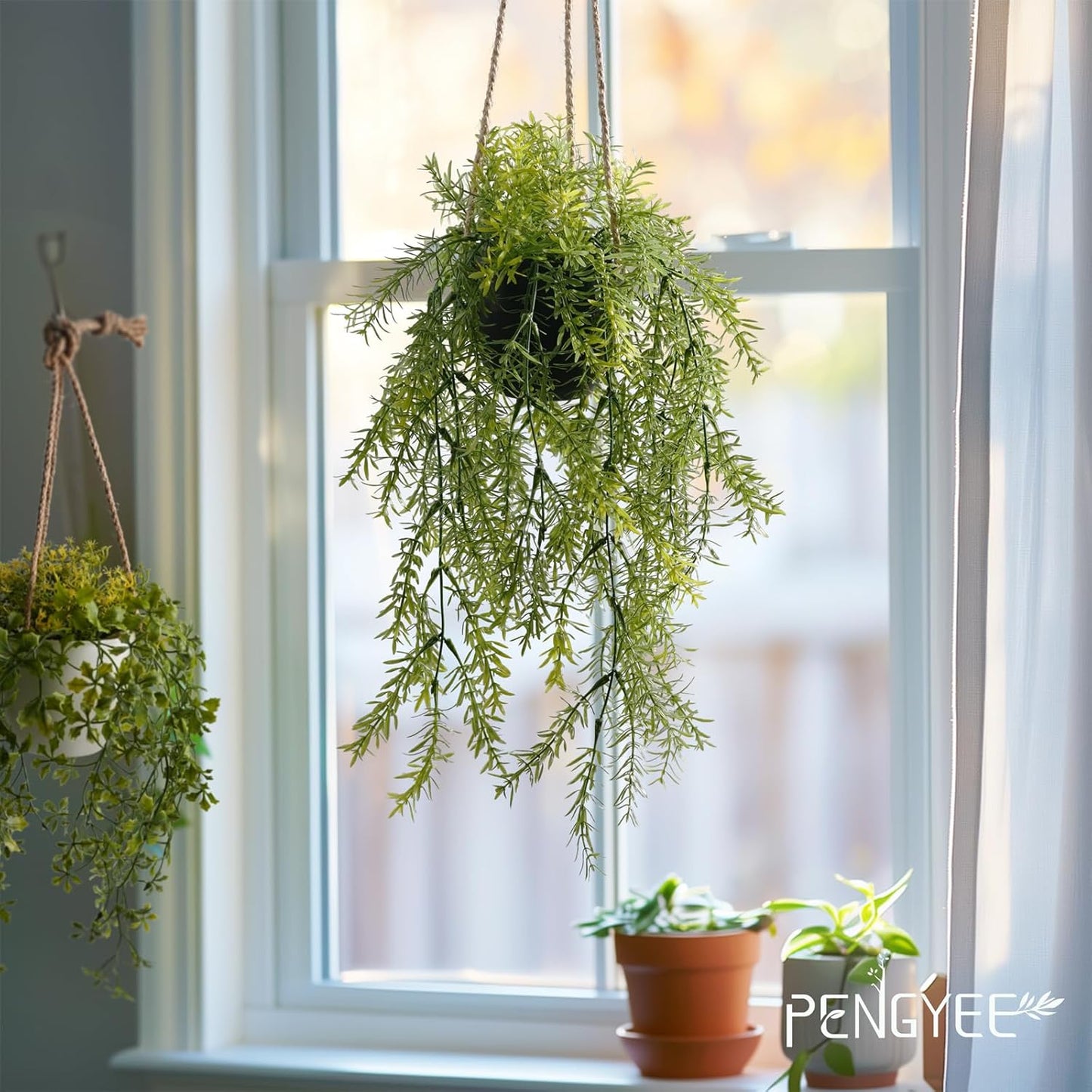3 Packs Fake Hanging Plants with Black Pots, 20" Artificial Hanging Plants for Wall Decor, Fake Fern Plants Mandala Vine for Home Bathroom Bedroom Kitchen Office Room Decor