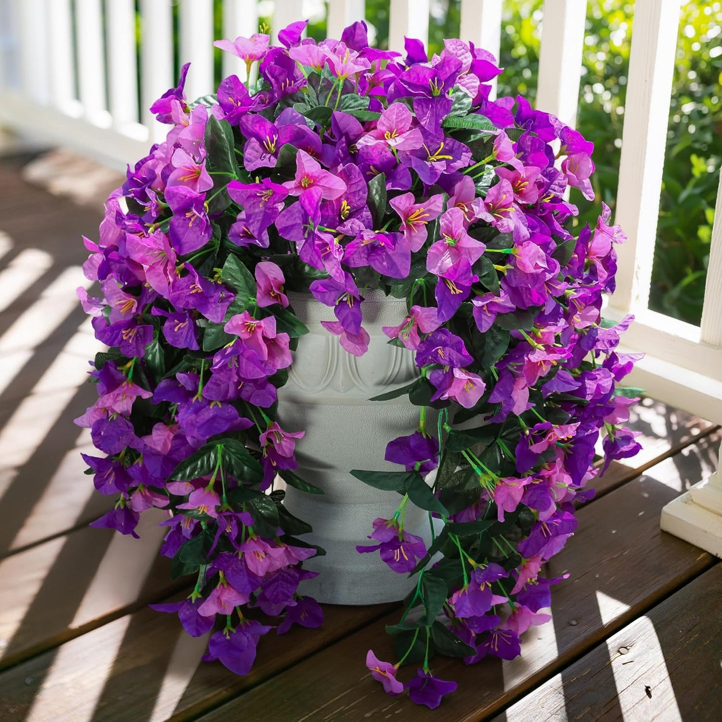 Faux Bougainvillea Artificial Flowers Plants for Outdoor Outside Decoration, 2 PCS Red Fake Flowers UV Resistant Look Real Silk Long Trailing Vines for Front Door Porch Planter Urn Patio Garden Yard