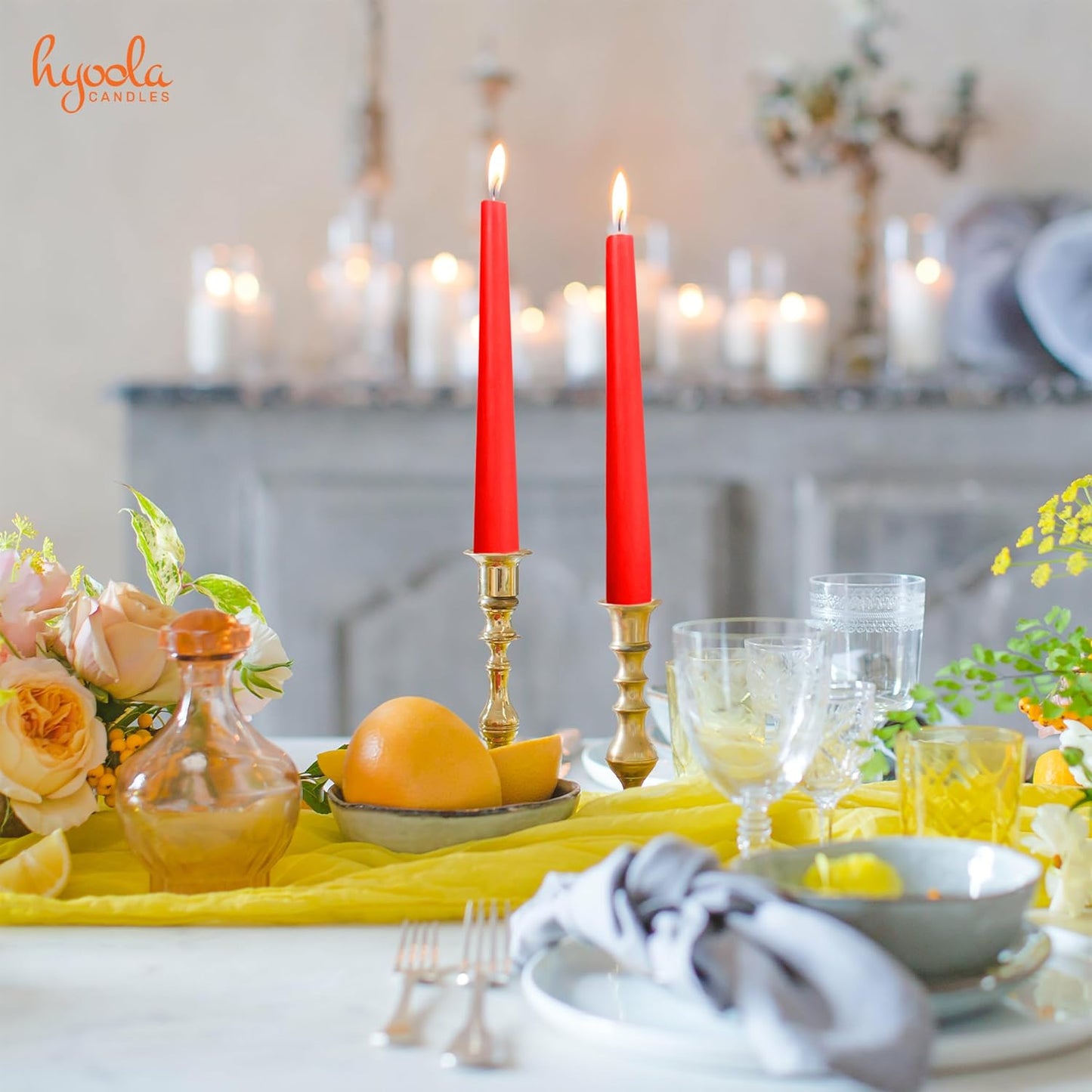 Hyoola Tall Taper Candles - 10 Inch Metallic Gold Unscented Dripless Taper Candles - 8 Hour Burn Time - 4 Pack