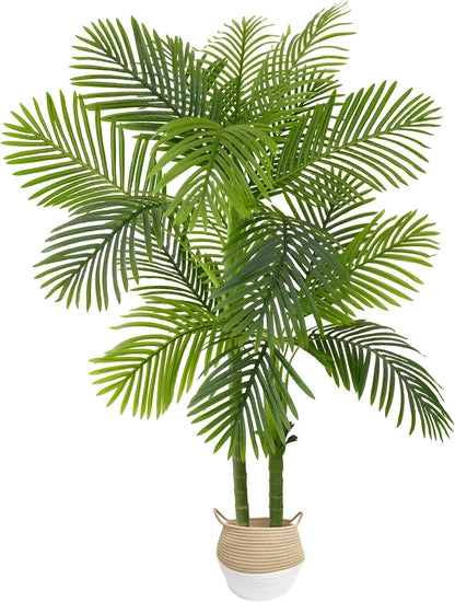 Warmplants Artificial Ficus Tree, 7ft Silk Fake Ficus Leaves Plant with Basket, Indoor Outdoor Faux Green Tree for Home Garden Office House Livingroom Décor