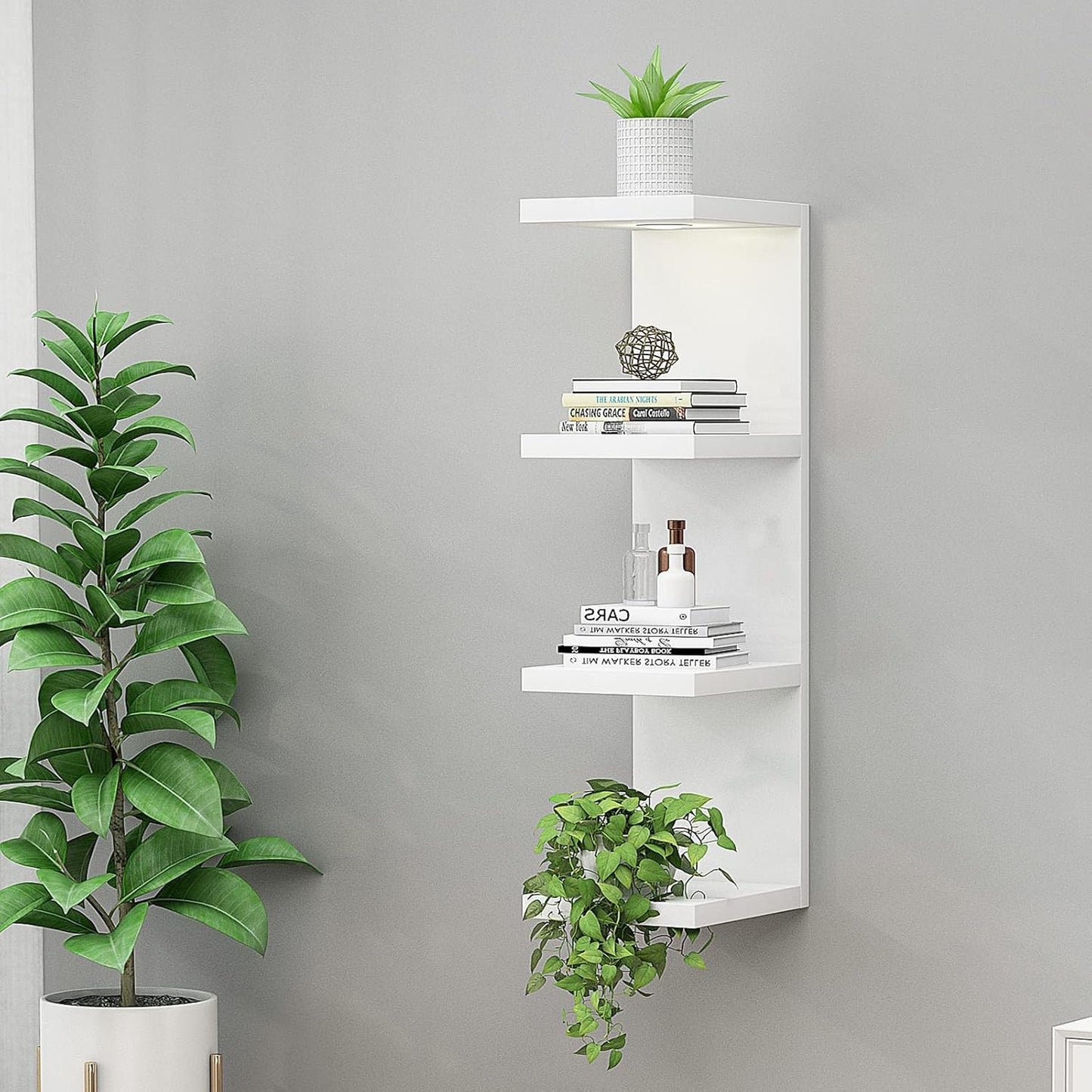 LitaEther Versatile 7 Tier Wall Shelf Unit,White Lack Wall Shelf,Display Floating Shelf with LED Remote Control Light