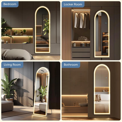 OLIXIS Black Arched Full Length Mirror 60"x16" for Bedroom, Full Body Mirror with Stand, Hanging or Leaning for Wall, Aluminum Alloy Thin Frame Floor Standing for Living Room