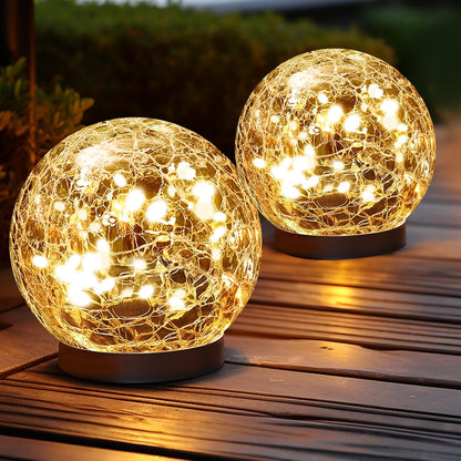 JKIMK Solar Globe Lights Outdoor Waterproof - Cracked Glass Ball Lights for Garden, Patio, Yard, Lawn and Backyard Decor - Solar Orbs for Outside Decorations