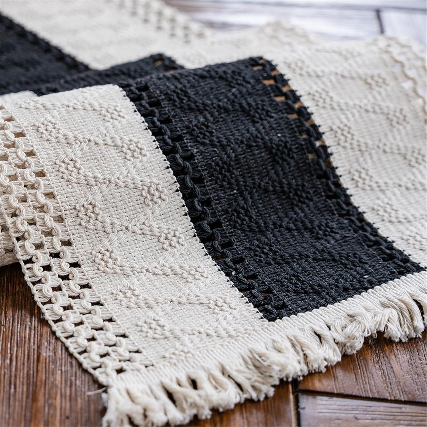 Macrame Table Runner Cream Beige Boho Table Runners with Tassels Hand Woven Cotton Table Runner Rustic Farmhouse Table Runners for Bohemian Kitchen Dining Table(12x71in)