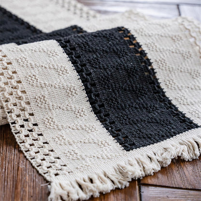 Macrame Table Runner Cream Beige Boho Table Runners with Tassels Hand Woven Cotton Table Runner Rustic Farmhouse Table Runners for Bohemian Kitchen Dining Table(12x71in)
