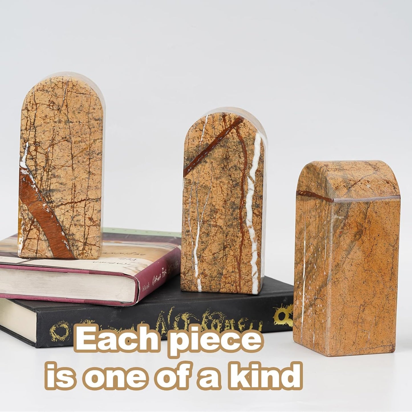 Koville African Natural Marble Bookends for Shelves, Non-Slip Book Ends, 13LBS Ultra Heavy Duty Marble Book Holder Organizer, Apartment Decor for Movies/CD/Video Games(Namib Fantasy)