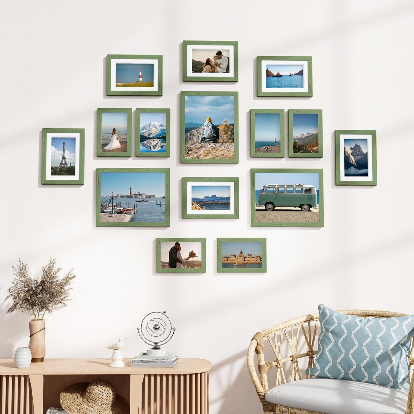 Vittanly 15 Pack Picture Frames Collage Wall Decor for Mounting or Tabletop Display, Gallery Frame Set for Family, Multi Sizes Including 3pcs 8x10, 6pcs 5x7, 6pcs 4x6, Black