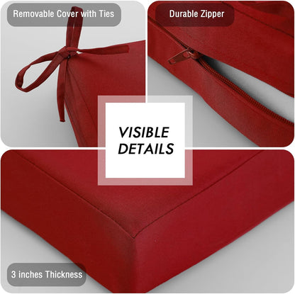 idee-home Outdoor Bench Cushion Waterproof, Bench Cushions for Outdoor Furniture, Patio Porch Swing Replacement Seat Pad with Ties for Garden Backyard, 48 x 18 Inch Red