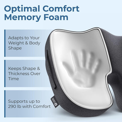 5 STARS UNITED Seat Cushion - Memory Foam Chair Cushion for Tailbone Pain Relief - Ergonomic Support for Coccyx, Sciatica & Butt - Office, Desk & Gaming Chair, Car Seat, Wheelchair, Airplane, Black