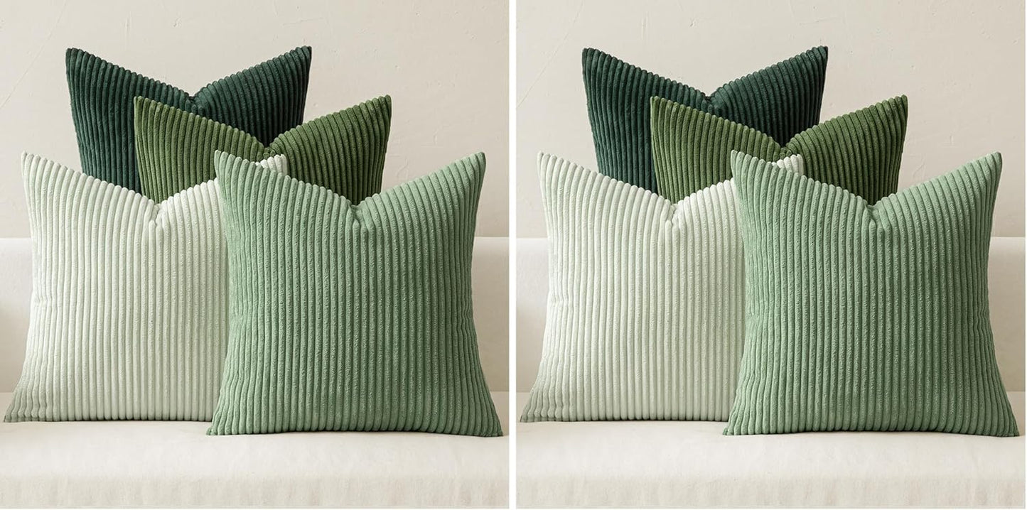 MIULEE Boho Farmhouse Sage Green Throw Pillow Covers 18x18 Inch Set of 4 Mordern Nordic Cushion Covers Soft Corduroy Spring Home Decor for Couch Bed Sofa Living Room Forest Green