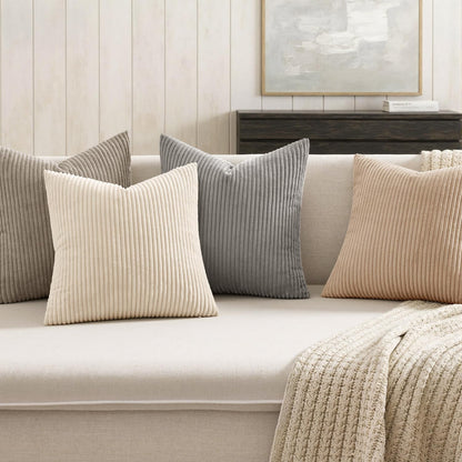 MIULEE Boho Farmhouse Sage Green Throw Pillow Covers 18x18 Inch Set of 4 Mordern Nordic Cushion Covers Soft Corduroy Spring Home Decor for Couch Bed Sofa Living Room Forest Green