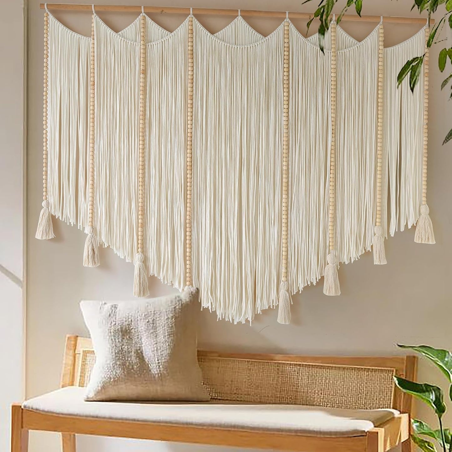 Jakalin Macrame Wall Hanging Dip Dyed Fiber Macrame Wall Decor Boho Cord Living Room Wall Art 57" Wx43 L