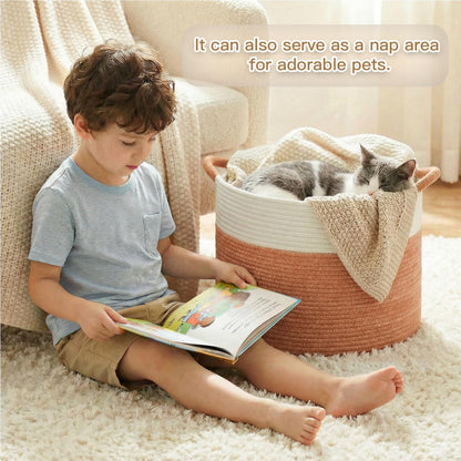 Artfeel 70L Large Cotton Rope Basket, Decorative Woven Blanket Storage for Living Room, Boho Toy Storage & Toy Box for Kids, Versatile Laundry Basket & Nursery Hamper for Blankets(Brown)
