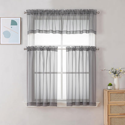 Chyhomenyc Sheer White Valances for Windows 2 Pack, Small Window Curtains for Living Room Bathroom Cafe Laundry Basement, Modern Top Dual Rod Pocket Voile Curtain, 42W x 14L inches, White - Colors C