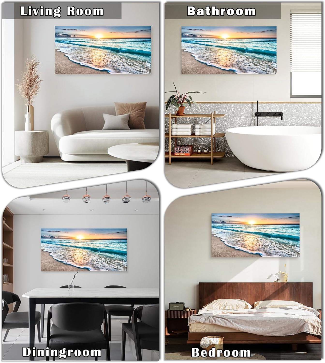 Baisuart S02250 Canvas Prints Wall Art Beach Sunset Ocean Waves Nature Pictures Stretched Canvas Wooden Framed for living Room Bedroom and Office