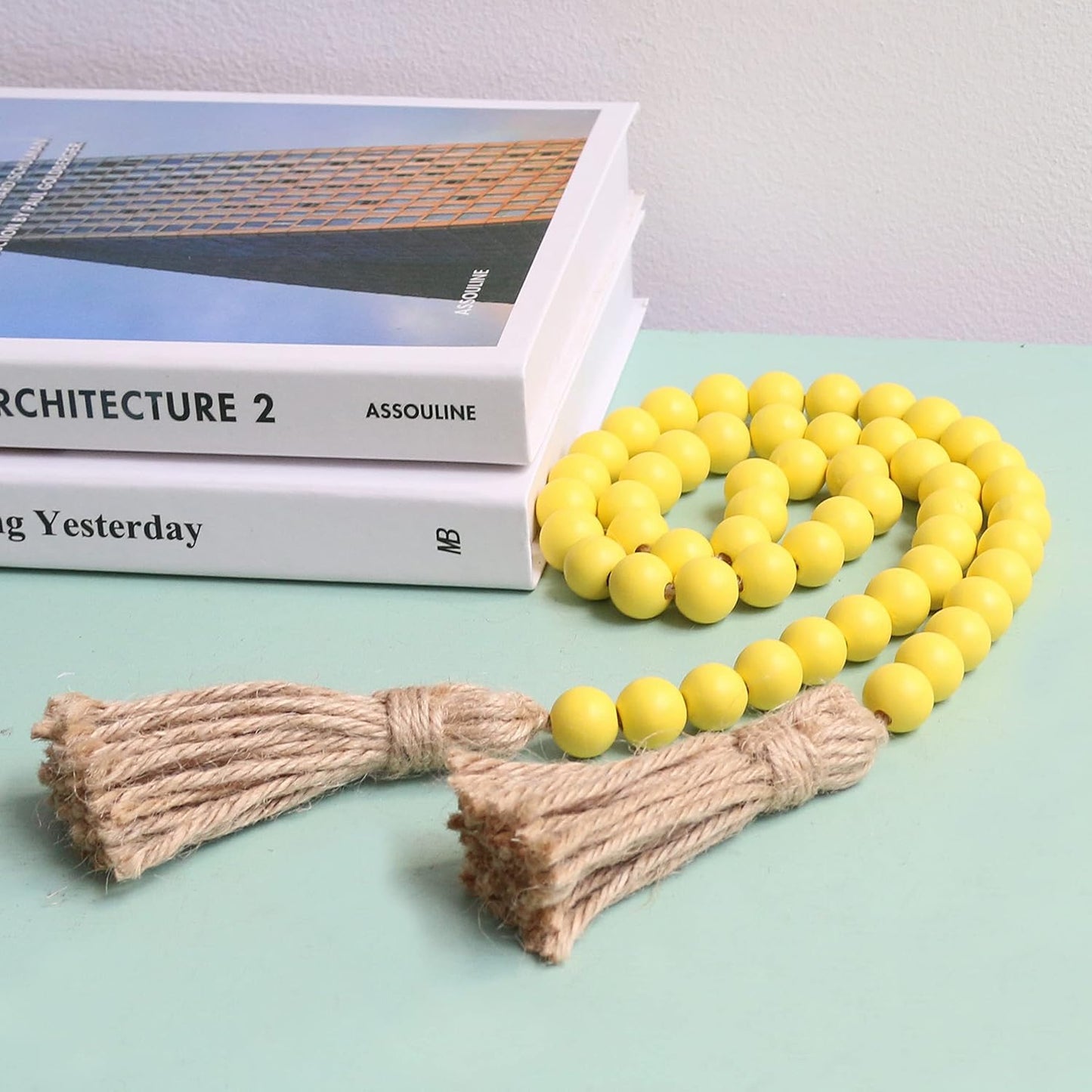 Meplait 39in Wood Bead Garland Farmhouse with Tassels,Versatile Prayer Beads Boho Chic Wall Hanging Home Decor (Black)