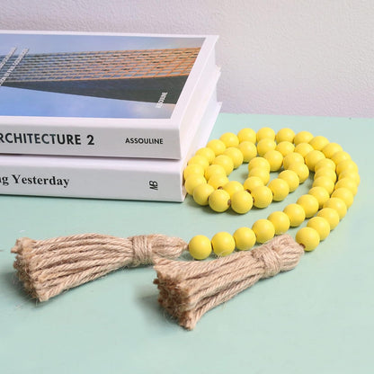Meplait 39in Wood Bead Garland Farmhouse with Tassels,Versatile Prayer Beads Boho Chic Wall Hanging Home Decor (Black)