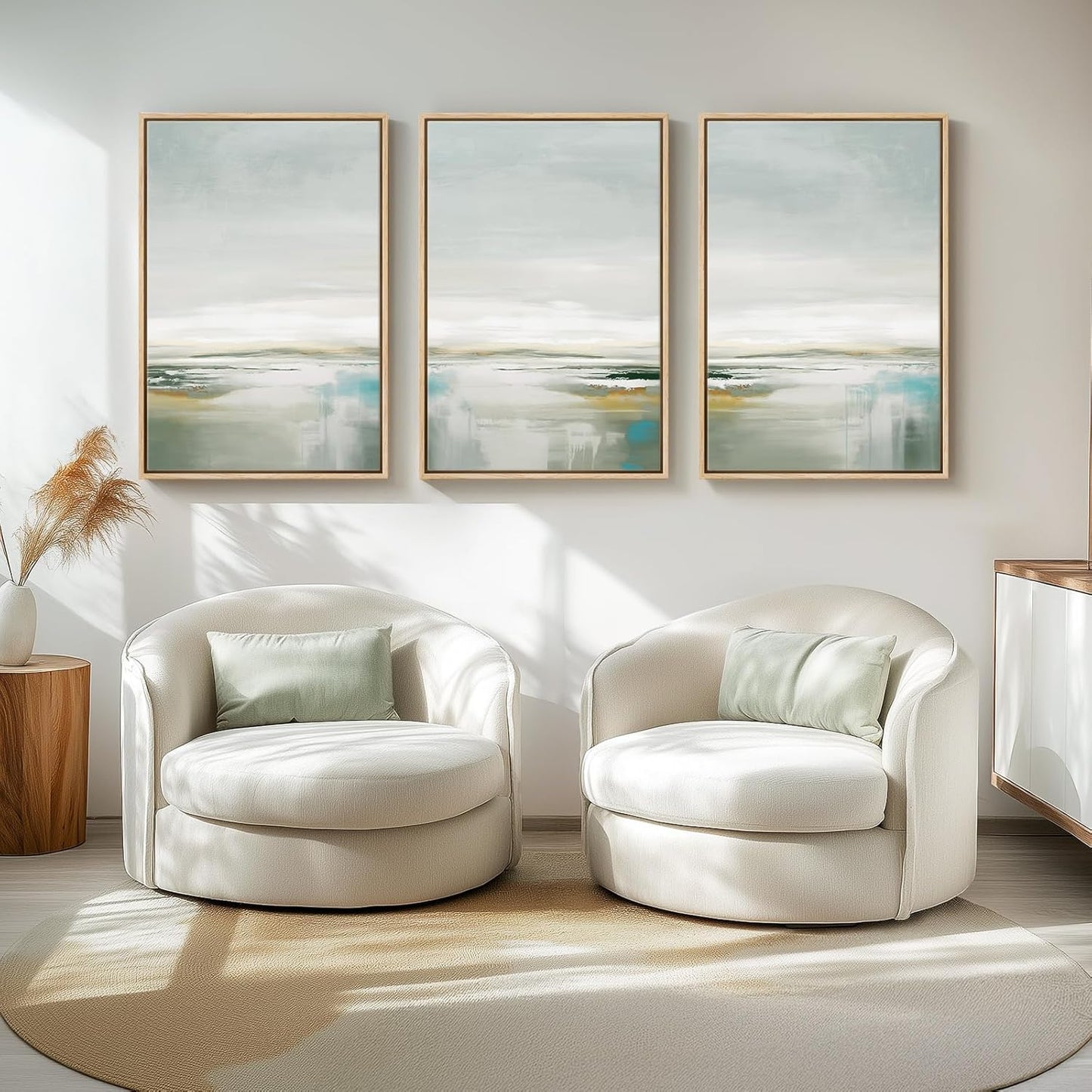 Large Framed Abstract Nature Landscape Wall Art for Living Room, Set of 3 Modern Canvas Prints Paintings Artwork for Walls, Green Lake Pictures for Hallway, Dining Room, Office Wall Decor 24x36 Inch