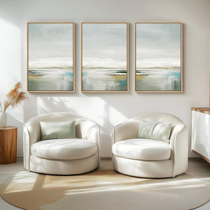 Large Framed Abstract Nature Landscape Wall Art for Living Room, Set of 3 Modern Canvas Prints Paintings Artwork for Walls, Green Lake Pictures for Hallway, Dining Room, Office Wall Decor 24x36 Inch