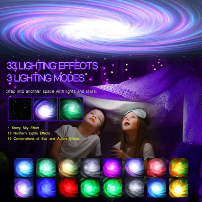 Northern Galaxy Light Aurora Projector with 33 Light Effects, LED Star Projector for Bedroom Nebula Lamp, Remote Control, White Noises, Bluetooth Speaker for Parties