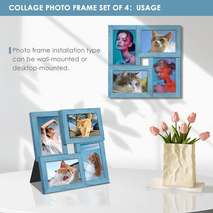 DUENPY 4x6 Collage Picture Frame Tempered Glass Front, Displays Four 4x6 Photo, Family Photo Collage Frame, Wall Decor Wall Hanging or Tabletop, Brown