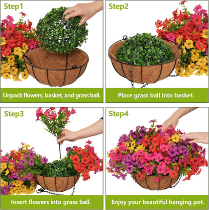 2 Set Artificial Hanging Flowers with Basket for Outdoor Spring Summer Decor, 2 Hanging Planters with 24 Pcs Silk Daisy Flowers for Garden Porch Patio Balcony Decoration