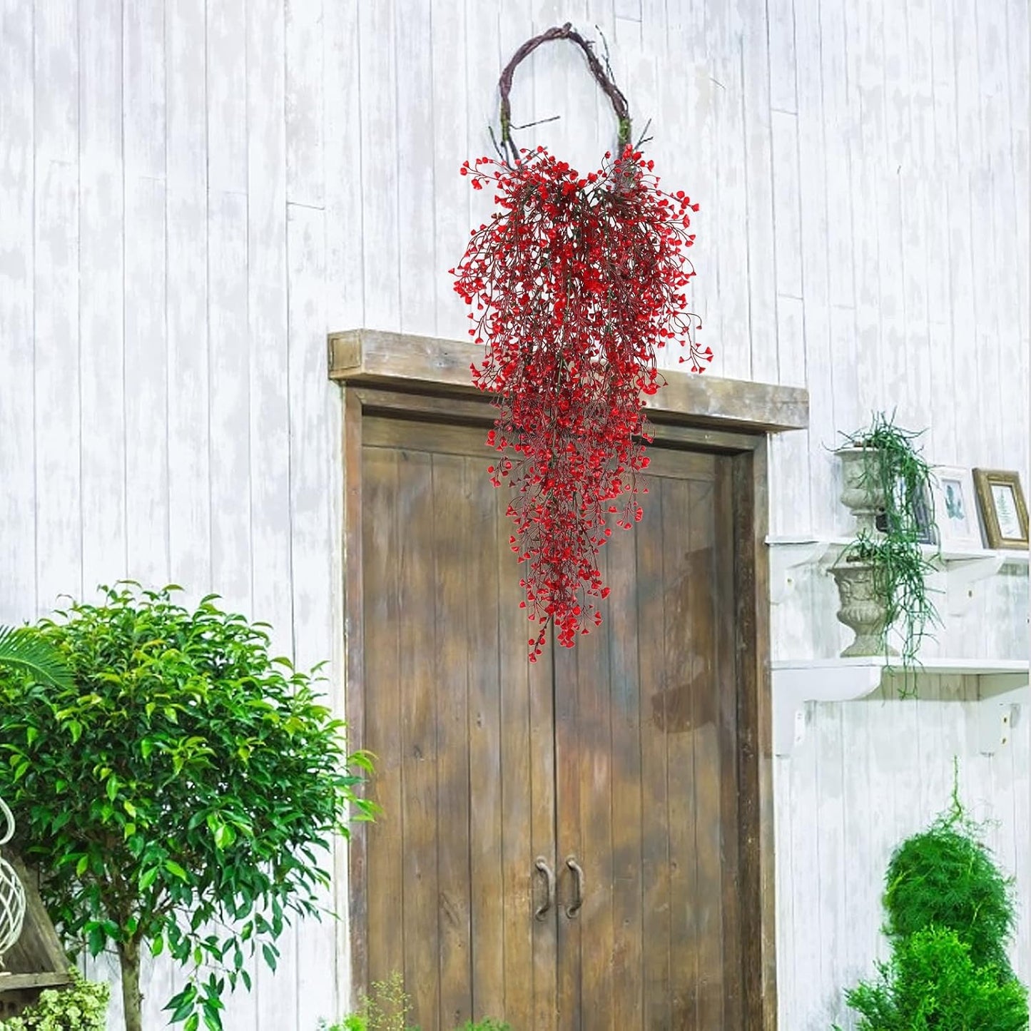 RECUTMS Fake Hanging Plants Artificial Ferns for Outdoor Hanging Faux Plants Vine Ivy Faux Fern Hanging Vines Wall Plants for Home Garden Party Wedding Decor (White 4P)