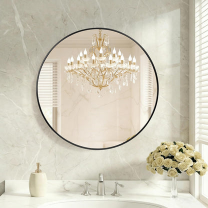 OLIXIS Arched Bathroom Mirror for Over Sink, 34x32 Inch Wall Mirror Arched Rounded Rectangle, Modern Wall Mount Vanity Mirror with Matte Metal Deep Framed, for Home Decor, Living Room, Black