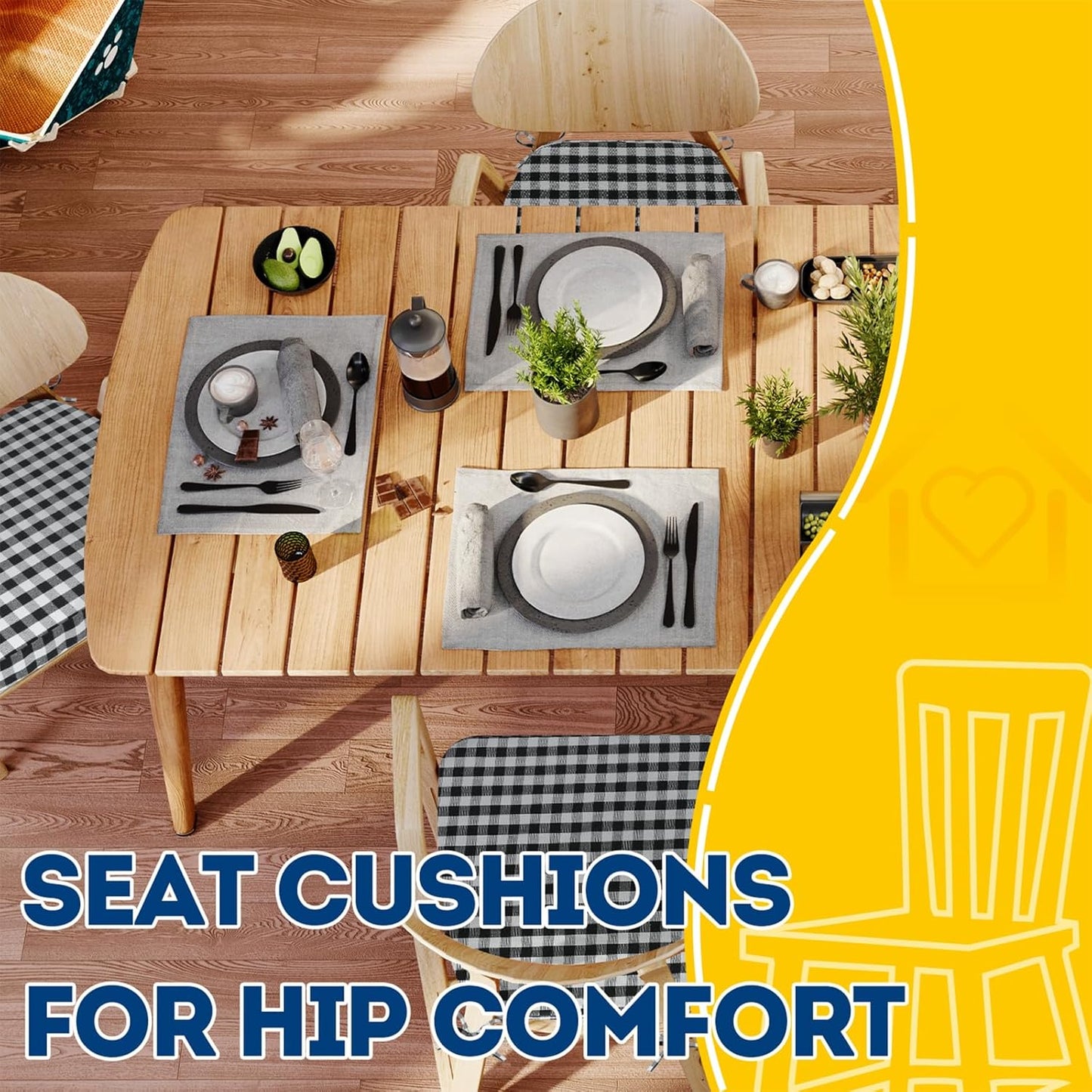 AAAAAcessories D-Shaped Chair Cushions, 2" Thick Dining Chair Pads with Ties and Removable, Machine-Washable Cover, 17" x 16", Set of 4, Oatmeal Beige - Colors B