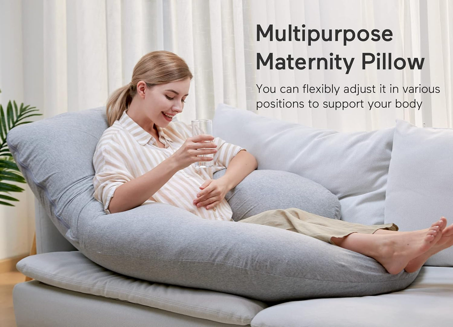 Momcozy Pregnancy Pillows for Sleeping, U Shaped Full Body Maternity Pillow with Removable Cover - Support for Back, Legs, Belly, HIPS for Pregnant Women, 57 Inch Pregnancy Pillow for Women, Grey