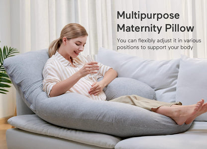 Momcozy Pregnancy Pillows for Sleeping, U Shaped Full Body Maternity Pillow with Removable Cover - Support for Back, Legs, Belly, HIPS for Pregnant Women, 57 Inch Pregnancy Pillow for Women, Grey