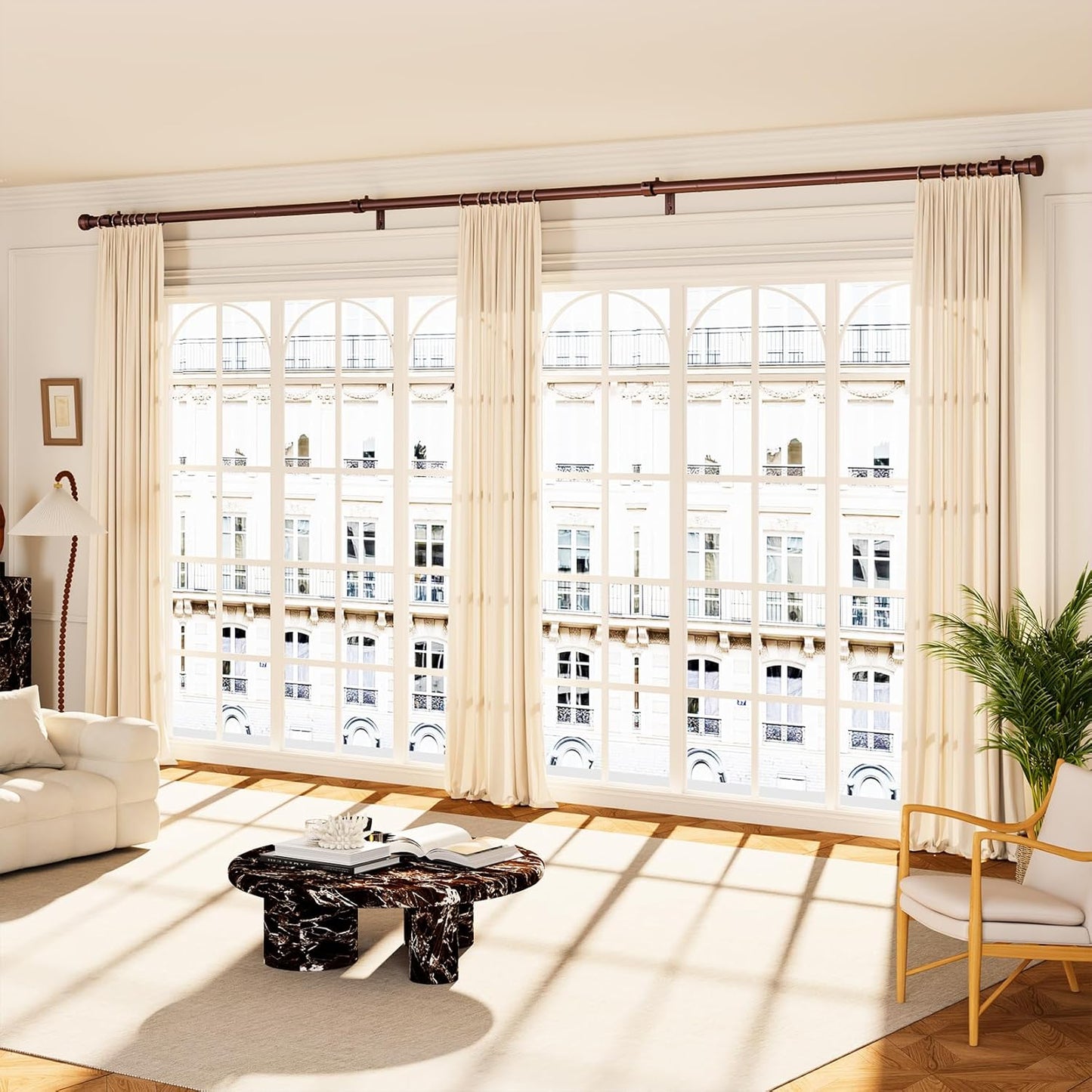 YaFex Curtain Rods 32-144 Inch, Heavy Duty 1 Inch Adjustable Curtain Rod for Windows, Black Extra Long Window Treatment Rods, Modern Design, Easy Installation