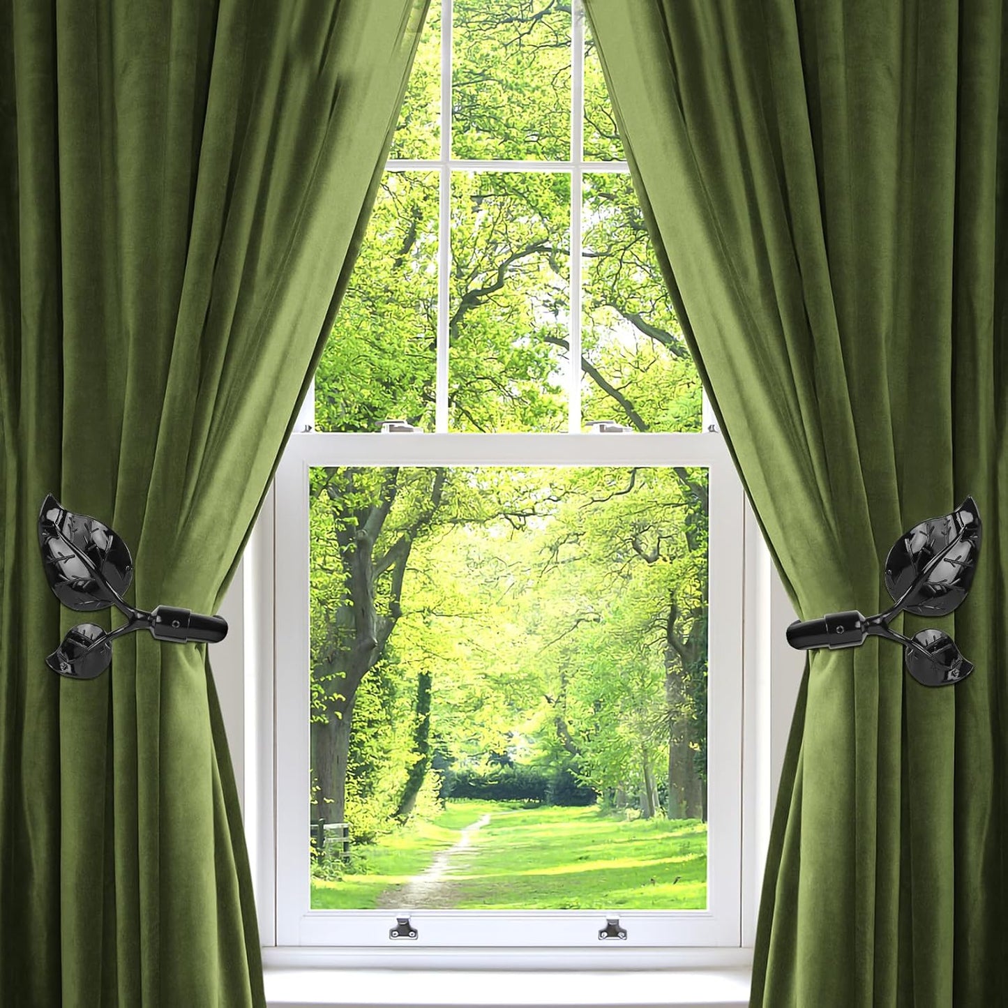 HIKMLK Leaf Shaped Curtain Tieback Holdbacks 2pcs, Handmade Metal Curtain Side Holders for Wall, Curtain Hook Pull Backs for Drapes Window Decoration