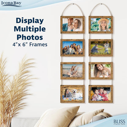 Icona Bay - 4x6 Wall Hanging Picture Frames Collage with 8 Openings - Distressed White, 2 Pack - Casual Style Engineered Wood Frames - Wall Mount Only - Bliss Collection
