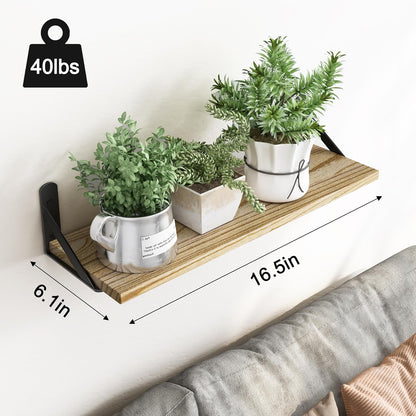 YGEOMER Brown Floating Shelves for Wall, 16.5 Inch Farmhouse Wall Shelves for Bedroom, Bathroom Storage, Living Room and Kitchen Decor (Set of 6 Brown)