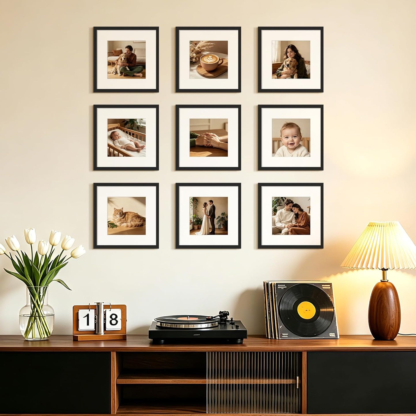 upsimples 11x14 Picture Frame Set of 5, Display Pictures 8x10 with Mat or 11x14 Without Mat, Wall Gallery Photo Frames, Black