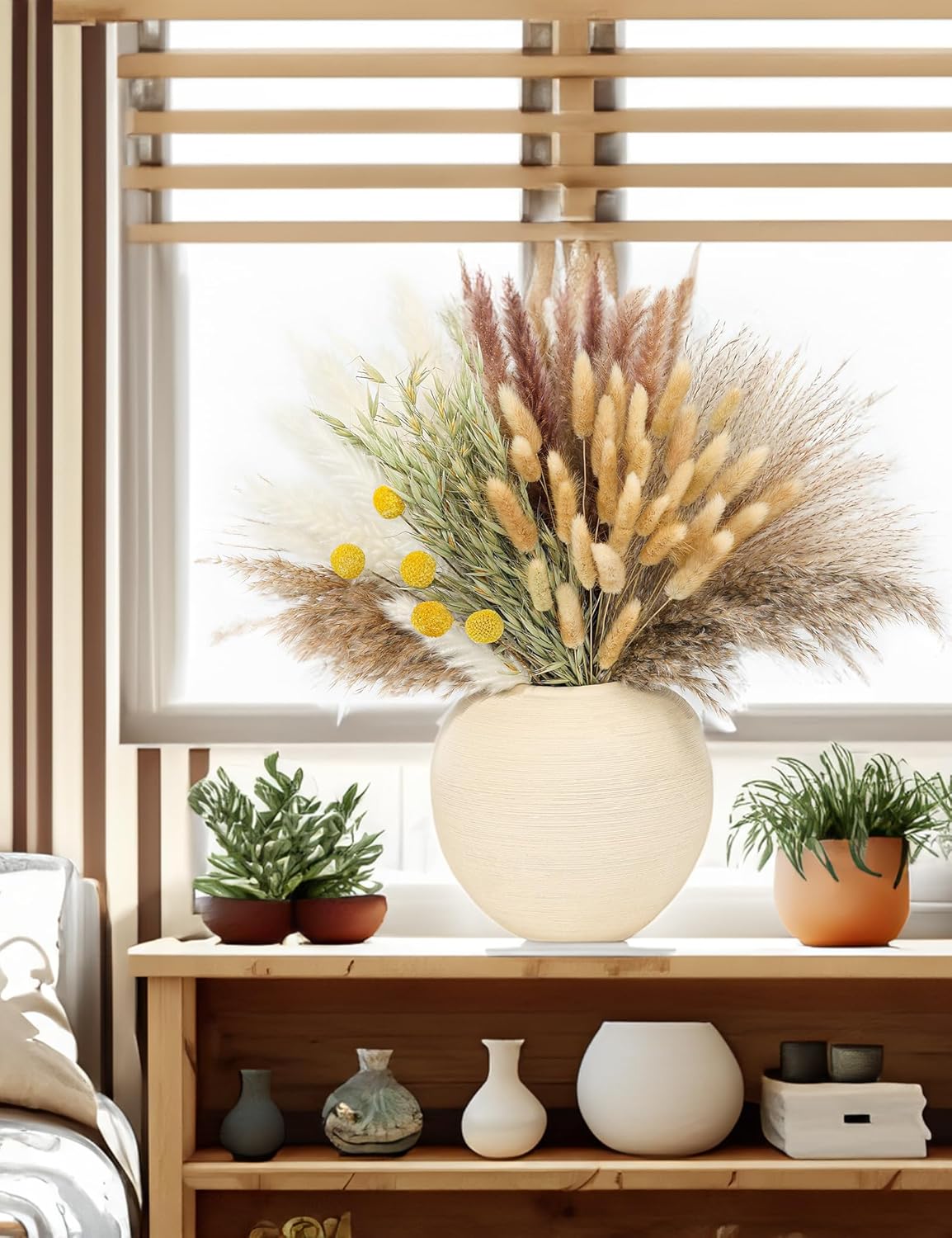 xin's convey 120 PCS Dried Pampas Grass, Dried Flowers, Reed Grass Bouquet for Bohemian Flowers Home Table Wedding Decoration, Rustic Farmhour.(Light Brown)