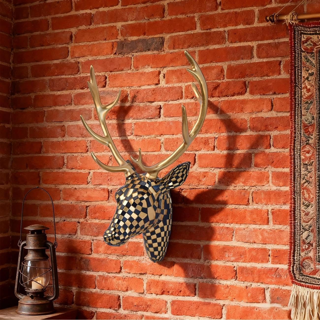 GIGICICI Mosaic Deer Head Wall Decor 15.7x8.7 Inch, Artistic Faux Resin Animal Head Wall Sculpture Hanging for Living Room Bedroom Kitchen Office, Black-White Gift