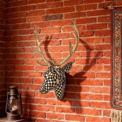 GIGICICI Mosaic Deer Head Wall Decor 15.7x8.7 Inch, Artistic Faux Resin Animal Head Wall Sculpture Hanging for Living Room Bedroom Kitchen Office, Black-White Gift