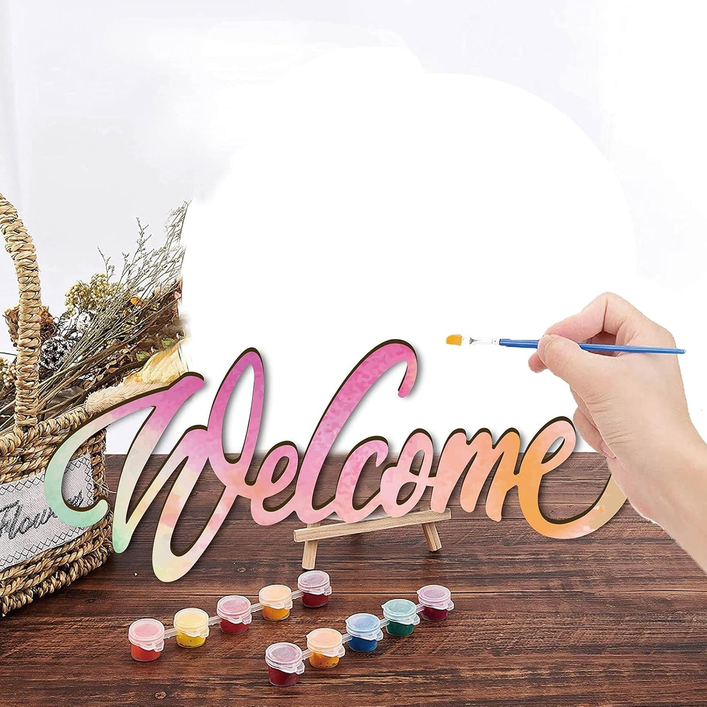 CREATCABIN Welcome Sign Welcome Wood Cutout Wooden Wall Decor Letters Laser Cut Art Unfinished Rustic Decorative DIY for Front Door Home Gallery Porch Coffee Bar Wreath Gift 11.8 x 2.4 Inch