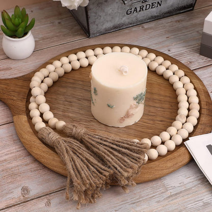 IMIKEYA Wooden Beads Garland: Farmhouse Wood Bead Garland with Tassels Boho Wall Hanging for Home Decor Tiered Tray Rustic Wood Prayer for Coffee Table Decor