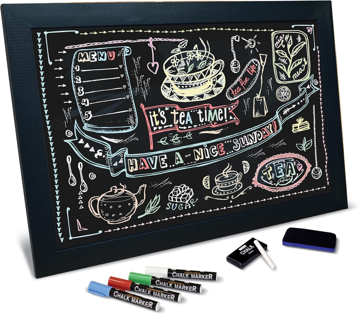 Better Office Products Magnetic Chalkboard, 20x30 Rustic Wood Frame Chalkboard Sign, Wall Mount Vertical/Horizontal, Includes Chalk Markers, Eraser, Chalk Board Easel Sign for Home Business Decor