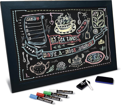 Better Office Products Magnetic Chalkboard, 20x30 Rustic Wood Frame Chalkboard Sign, Wall Mount Vertical/Horizontal, Includes Chalk Markers, Eraser, Chalk Board Easel Sign for Home Business Decor