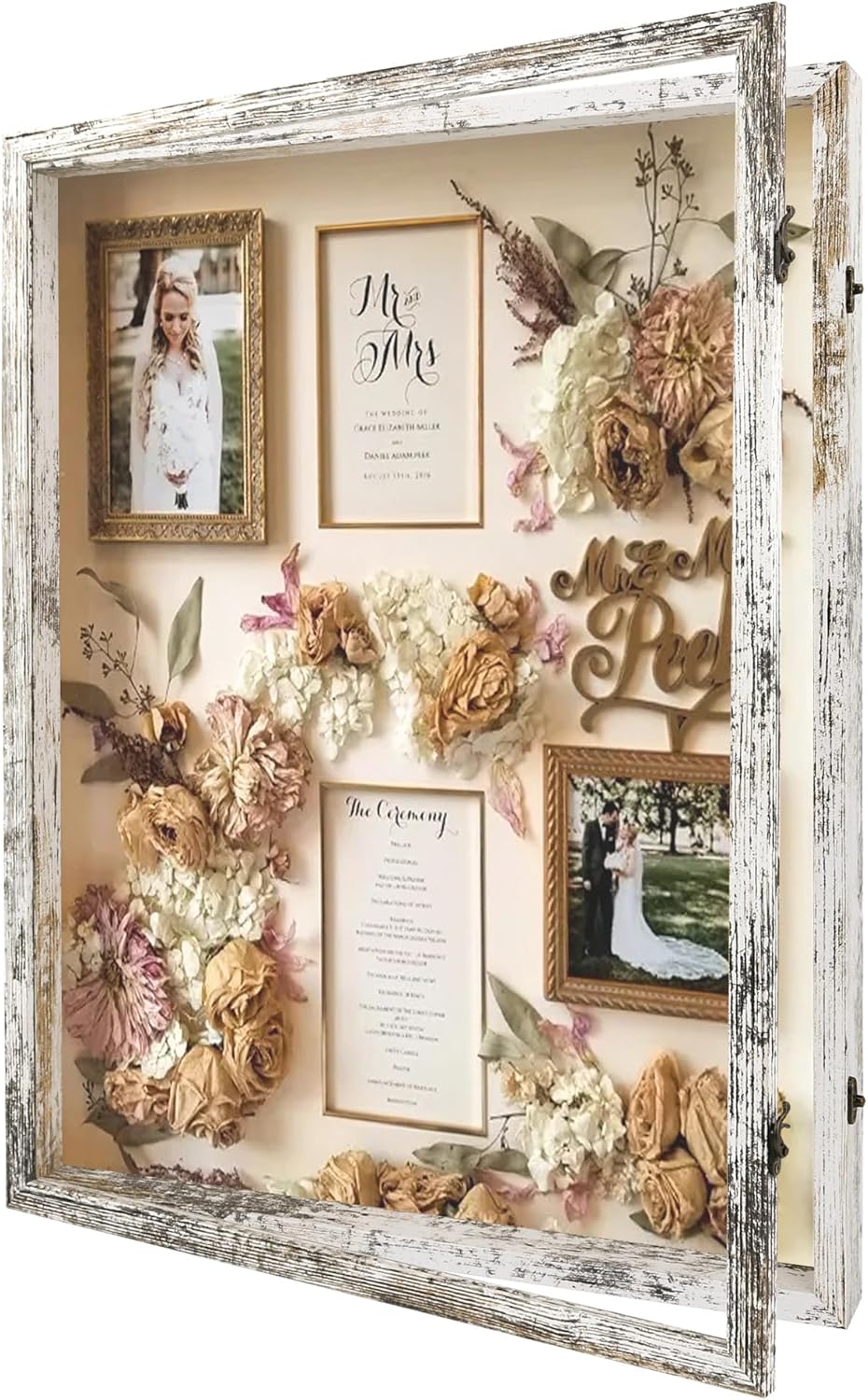 GraduatePro Shadow Box Frame 11x14 Display Case with Linen Back, Real Glass Window Door with Hinge, Picture Frame Wedding Bouquet Memorabilia Medals Photos Memory Box for Keepsakes, Carbonized Black