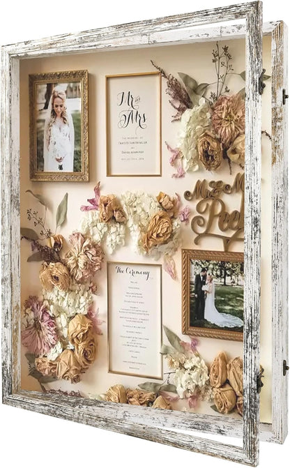 GraduatePro Shadow Box Frame 11x14 Display Case with Linen Back, Real Glass Window Door with Hinge, Picture Frame Wedding Bouquet Memorabilia Medals Photos Memory Box for Keepsakes, Carbonized Black